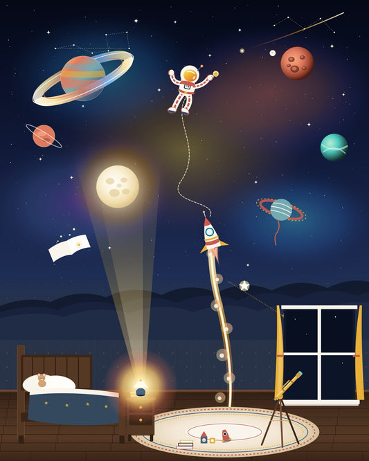 Bedroom to the Stars, space-themed kids print (demo)