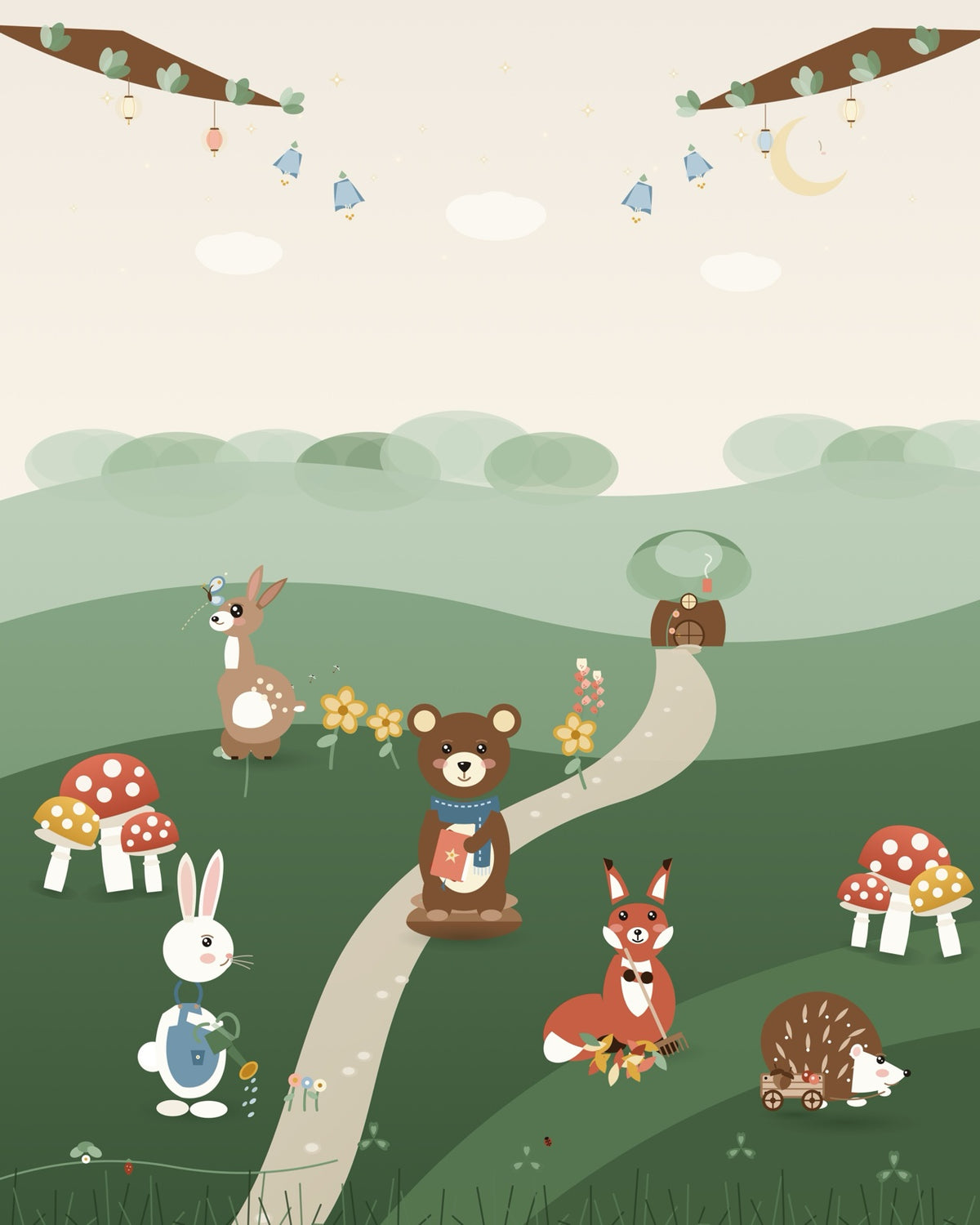 The Little Woodland Neighbourhood, storybook nursery print (demo)